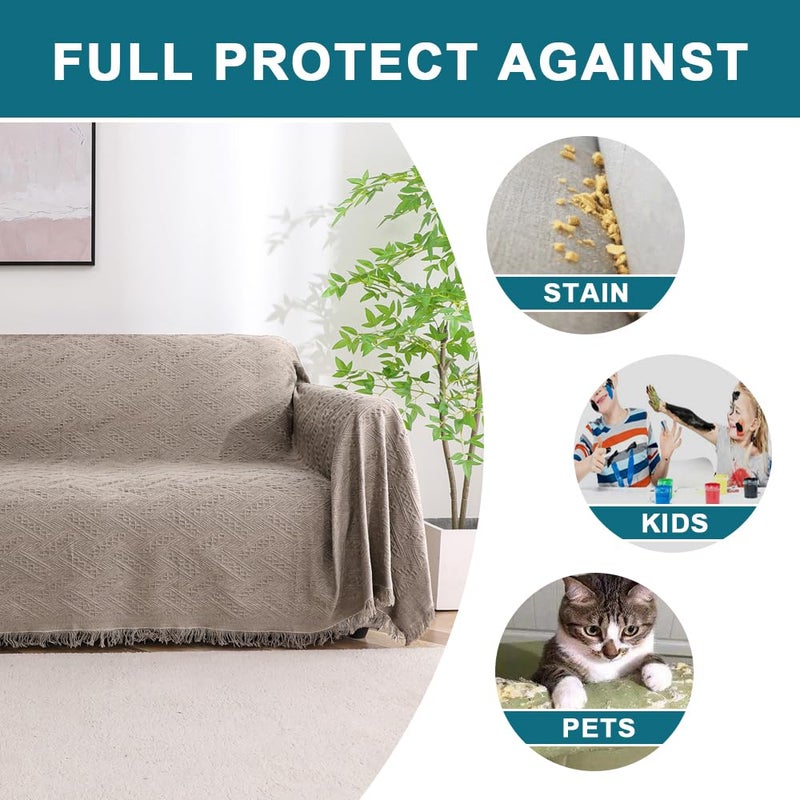 Turquoize Couch Cover Sofa Covers Washable Couch Covers for 3 Cushion Couch Throw Cover Sectional Couch Cover Furniture Cover for Pets  Kids Feature Geometrical Jacquard Fabric(71""x118"" X-Large Sand) - Image 5